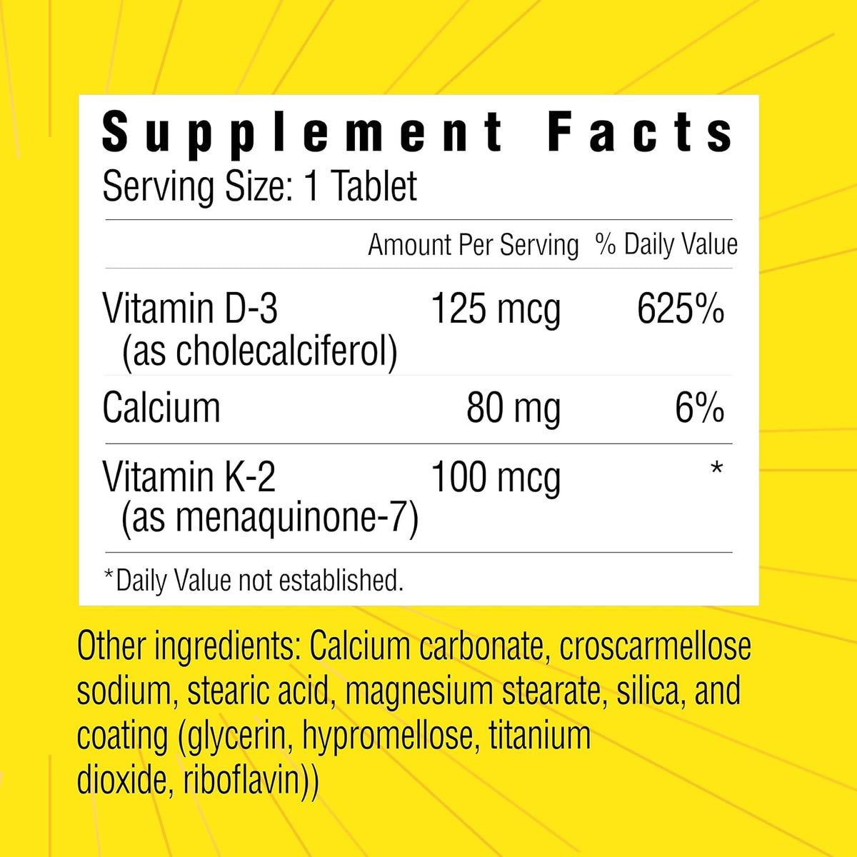 Sunshine Vitamin D3 with Vitamin K2 – 5000 IU D3 & 100 mcg K2, 60 Tablets - görsel 2
