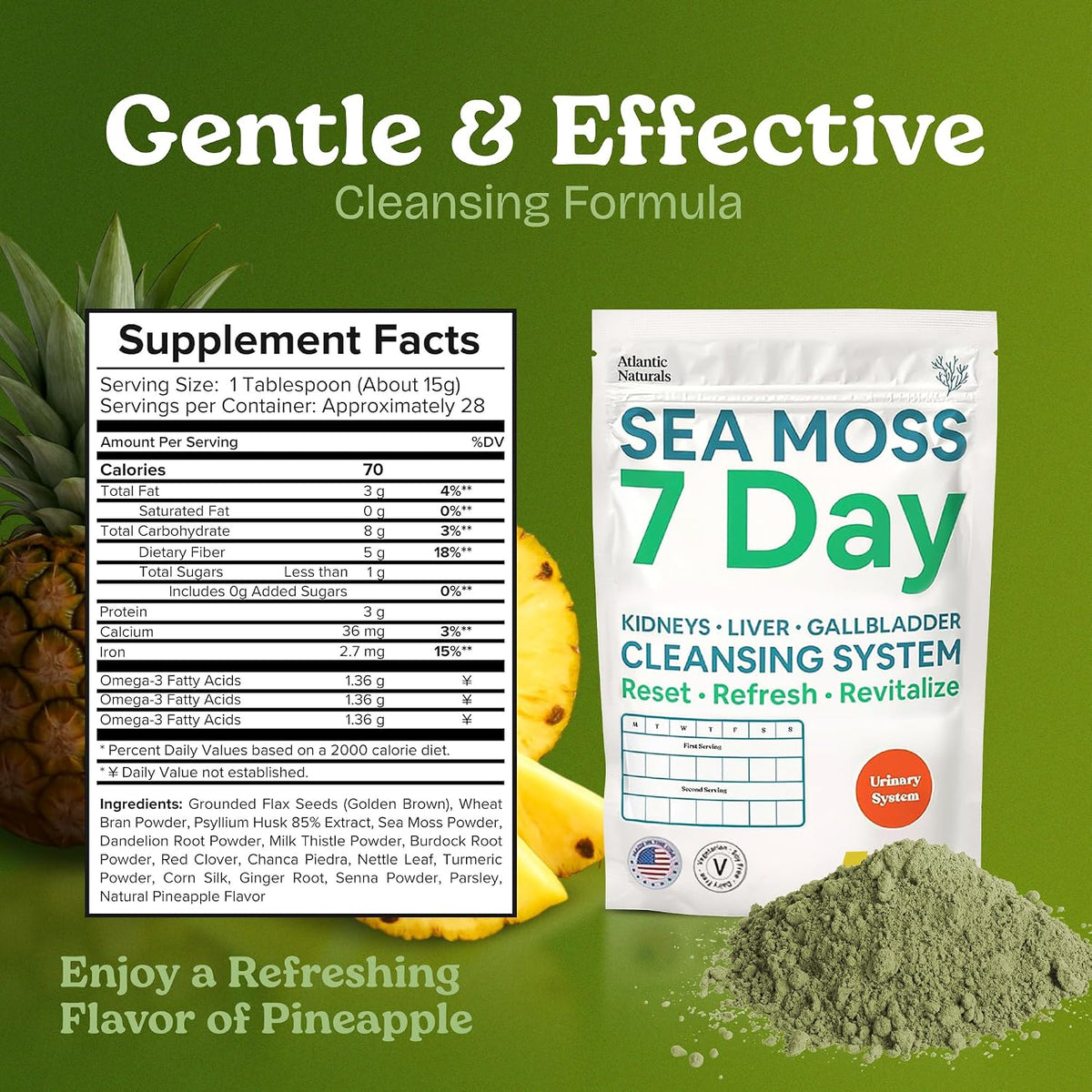 Atlantic Naturals Sea Moss 7 Day Detox - Liver, Gallbladder & Kidney Cleanse - Pineapple Flavour Drink Mix (400 g) - görsel 3