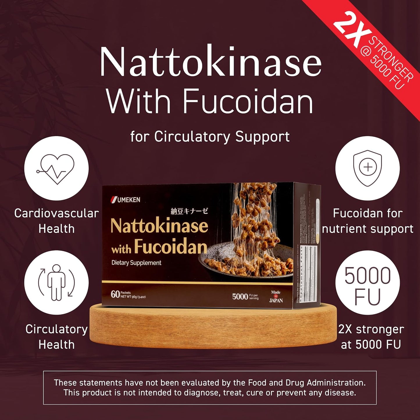 Umeken Nattokinase Plus Fucoidan - 5000FU Nattokinase with Okinawan Fucoidan, 60 Packets - görsel 2