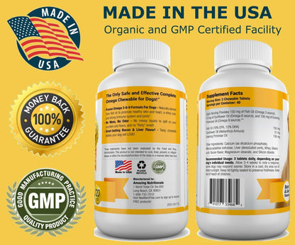 Amazing Combo Omega-3 Fish Oil and Turmeric Curcumin for Dogs – 120 Tasty Chews (2-Pack)