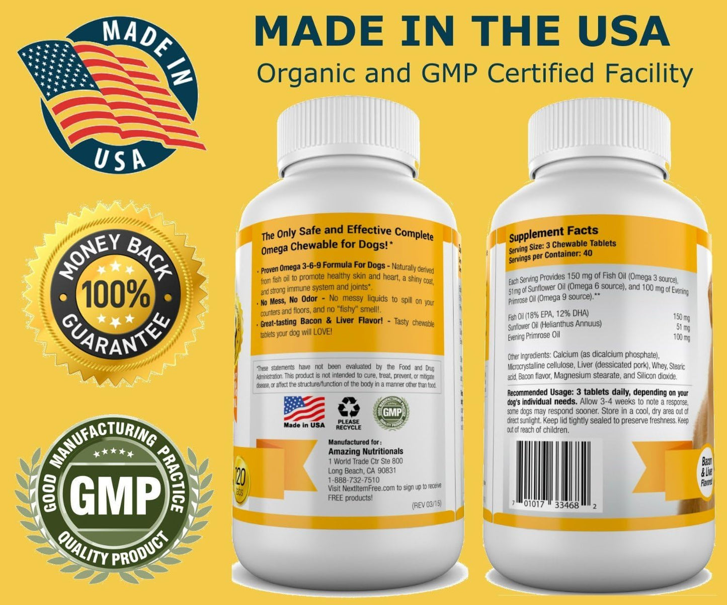 Amazing Nutritionals Omega-3 Fish Oil & Probiotics for Dogs, 120 Chews - görsel 6