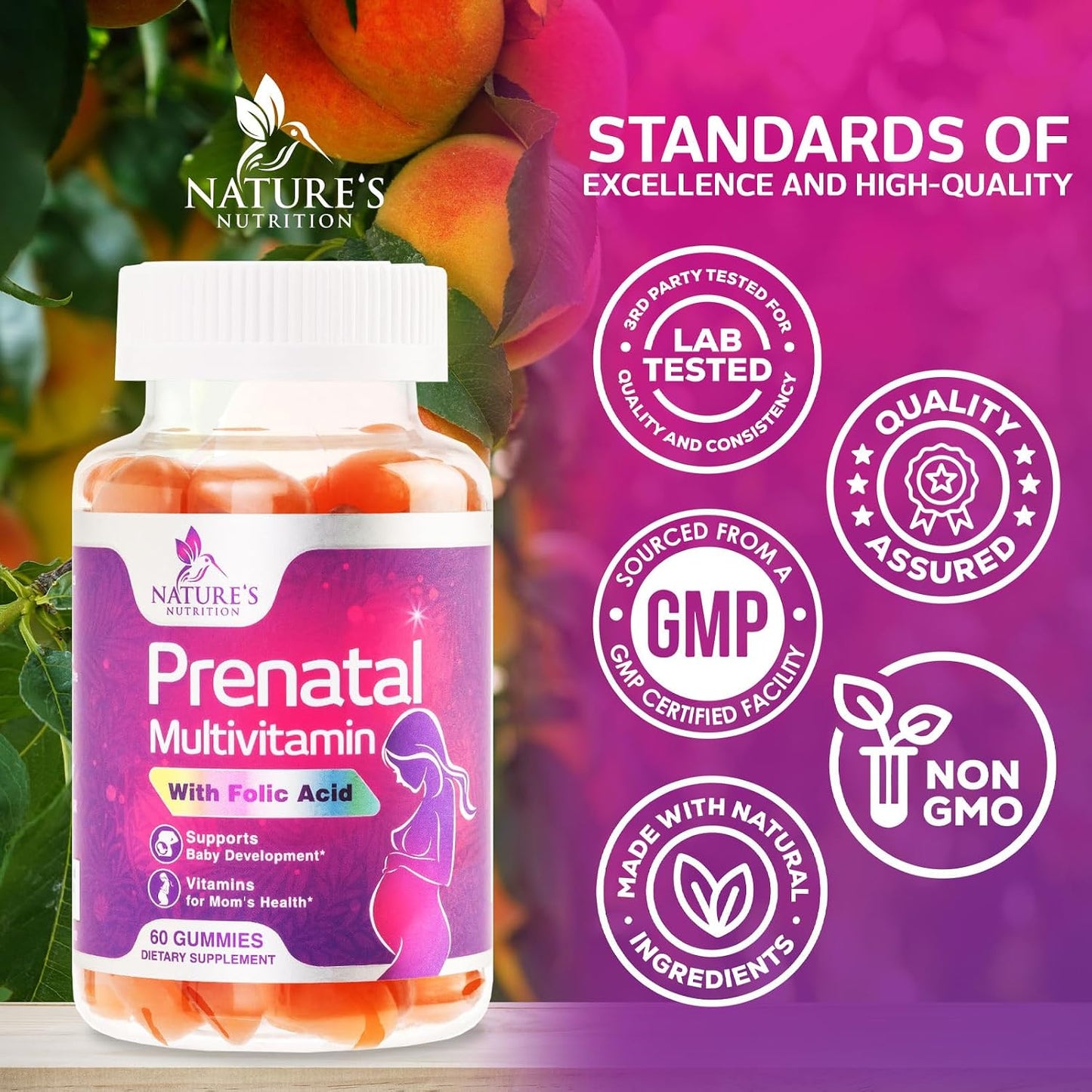 Prenatal Vitamins Gummies with Folic Acid and Choline - Nature's Nutrition, 60 Gummies - görsel 4