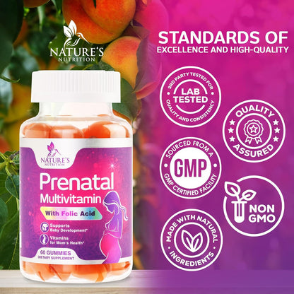 Prenatal Vitamins Gummies with Folic Acid and Choline - Nature's Nutrition, 60 Gummies