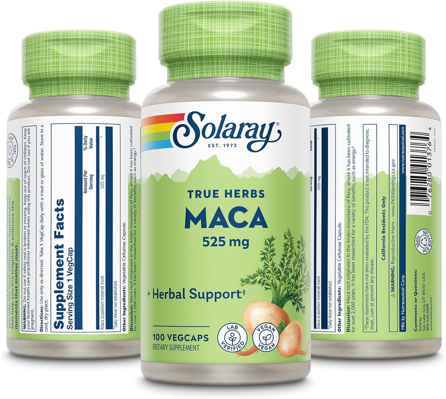 SOLARAY Maca Root 525mg - Energy and Vitality Support - Non-GMO, Vegan - 100 VegCaps - görsel 3