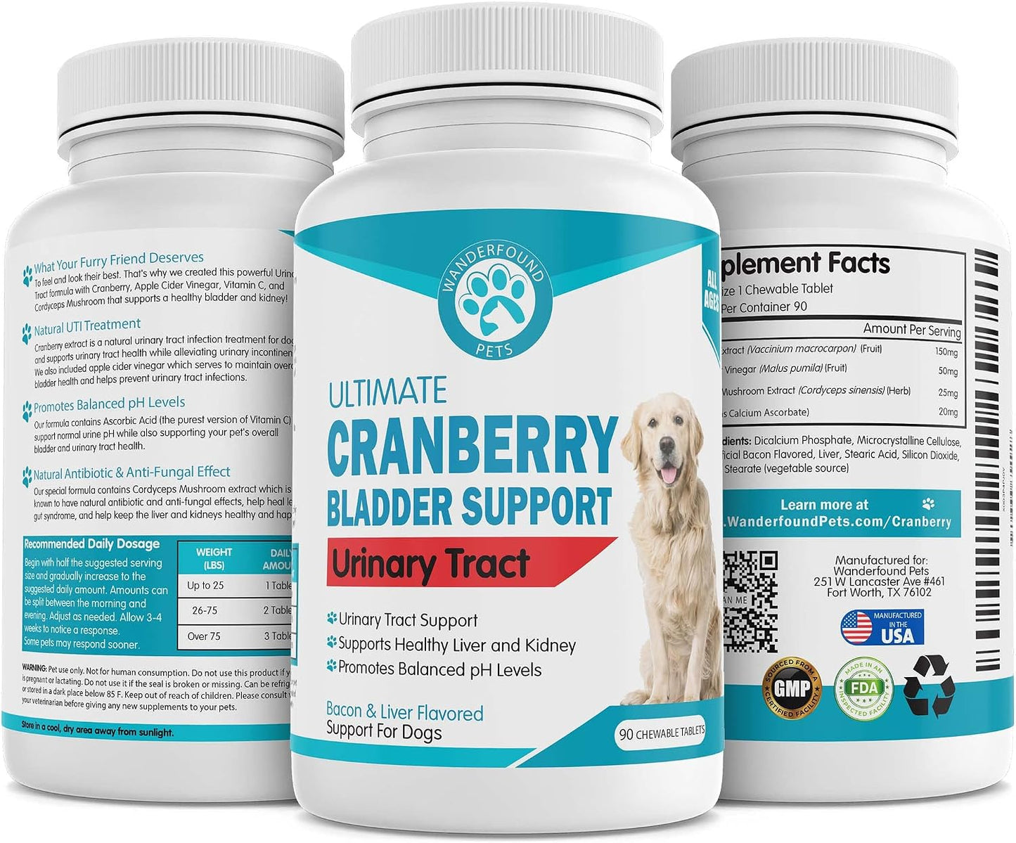 Wanderfound Pets Ultimate Cranberry Bladder UTI Support Supplement for Dogs - Bacon & Liver Flavour - 90 Chewable Tablets - görsel 2