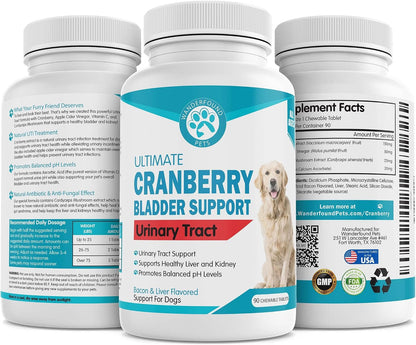 Wanderfound Pets Ultimate Cranberry Bladder UTI Support Supplement for Dogs - Bacon & Liver Flavour - 90 Chewable Tablets