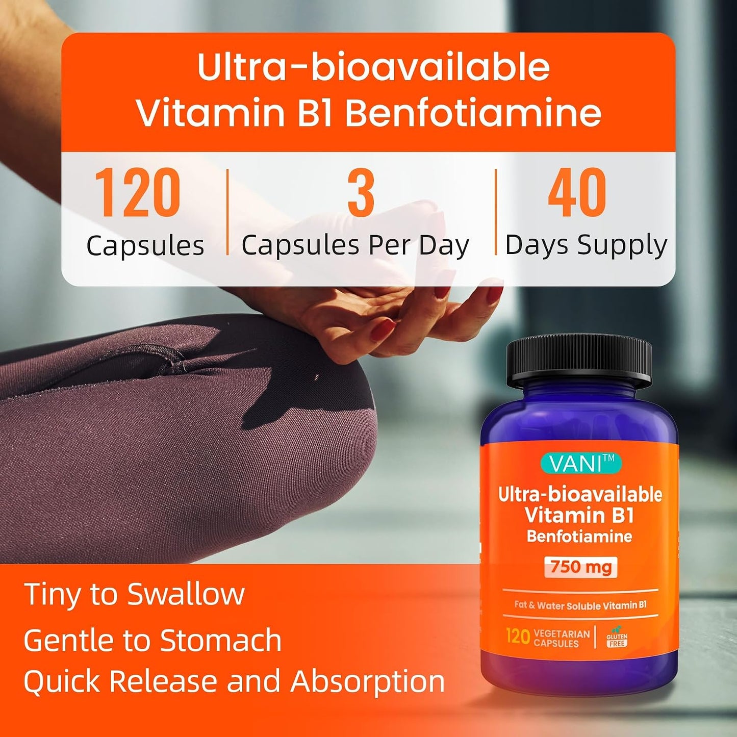 Mega Benfotiamine 750mg – Highly Bioavailable Vitamin B1 Supplement, Gluten-free, 120 Capsules - görsel 6