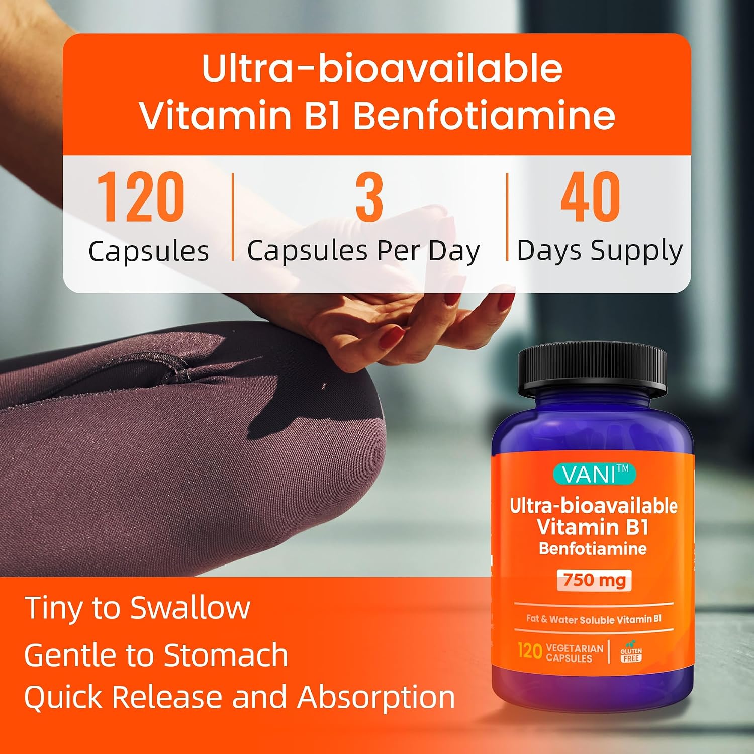 Mega Benfotiamine 750mg – Highly Bioavailable Vitamin B1 Supplement, Gluten-free, 120 Capsules - görsel 6