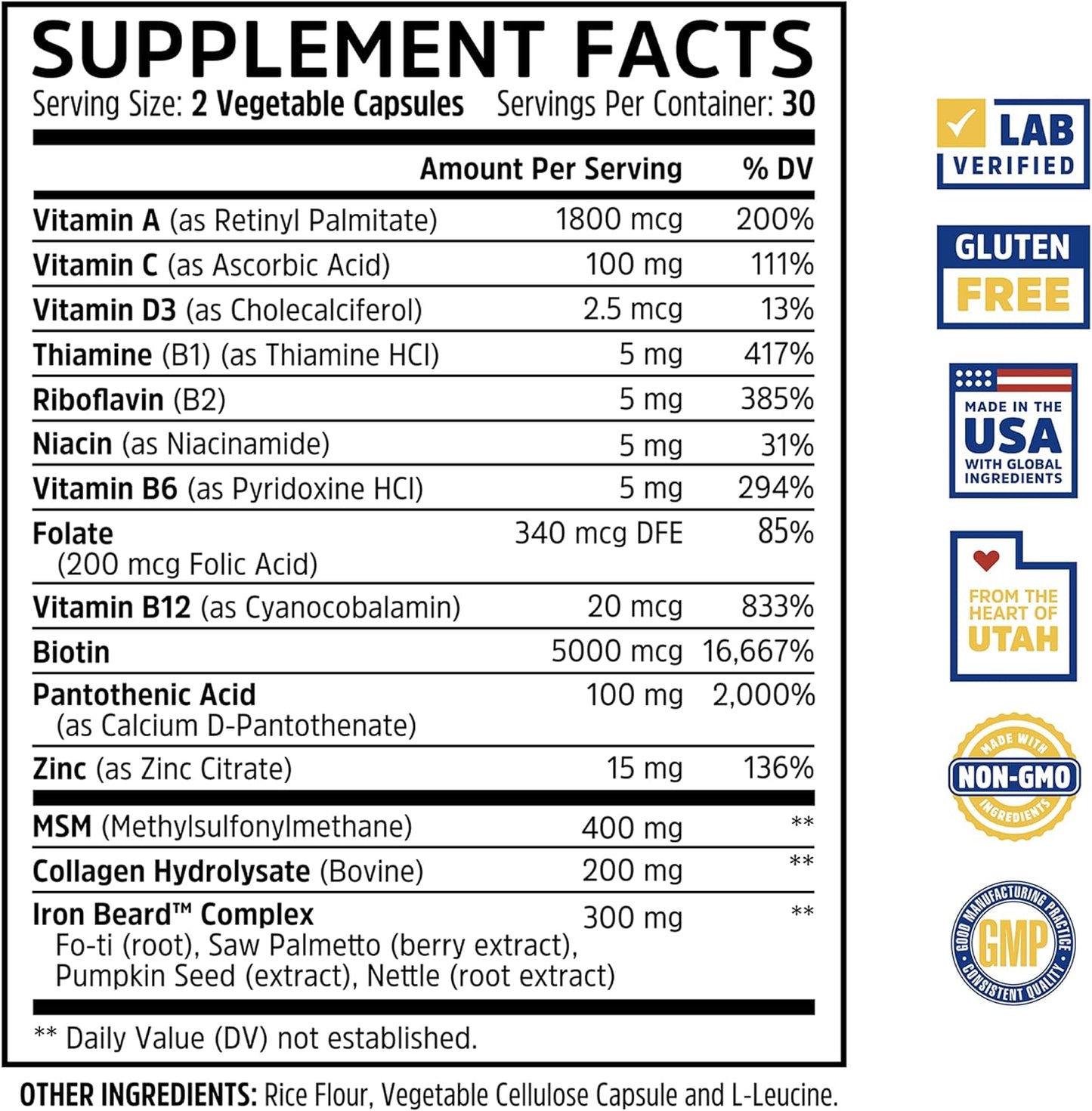 Zhou Iron Beard - Beard Growth Vitamins for Men, Premium Biotin, Saw Palmetto & B Vitamins for Facial Hair Support - 60 Veggie Capsules - görsel 2