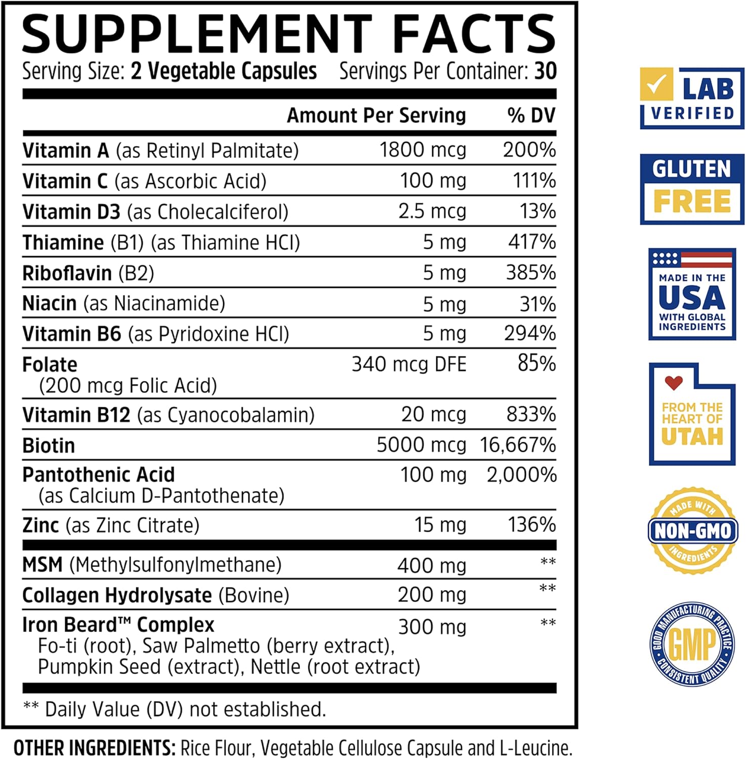 Zhou Iron Beard - Beard Growth Vitamins for Men, Premium Biotin, Saw Palmetto & B Vitamins for Facial Hair Support - 60 Veggie Capsules - görsel 2