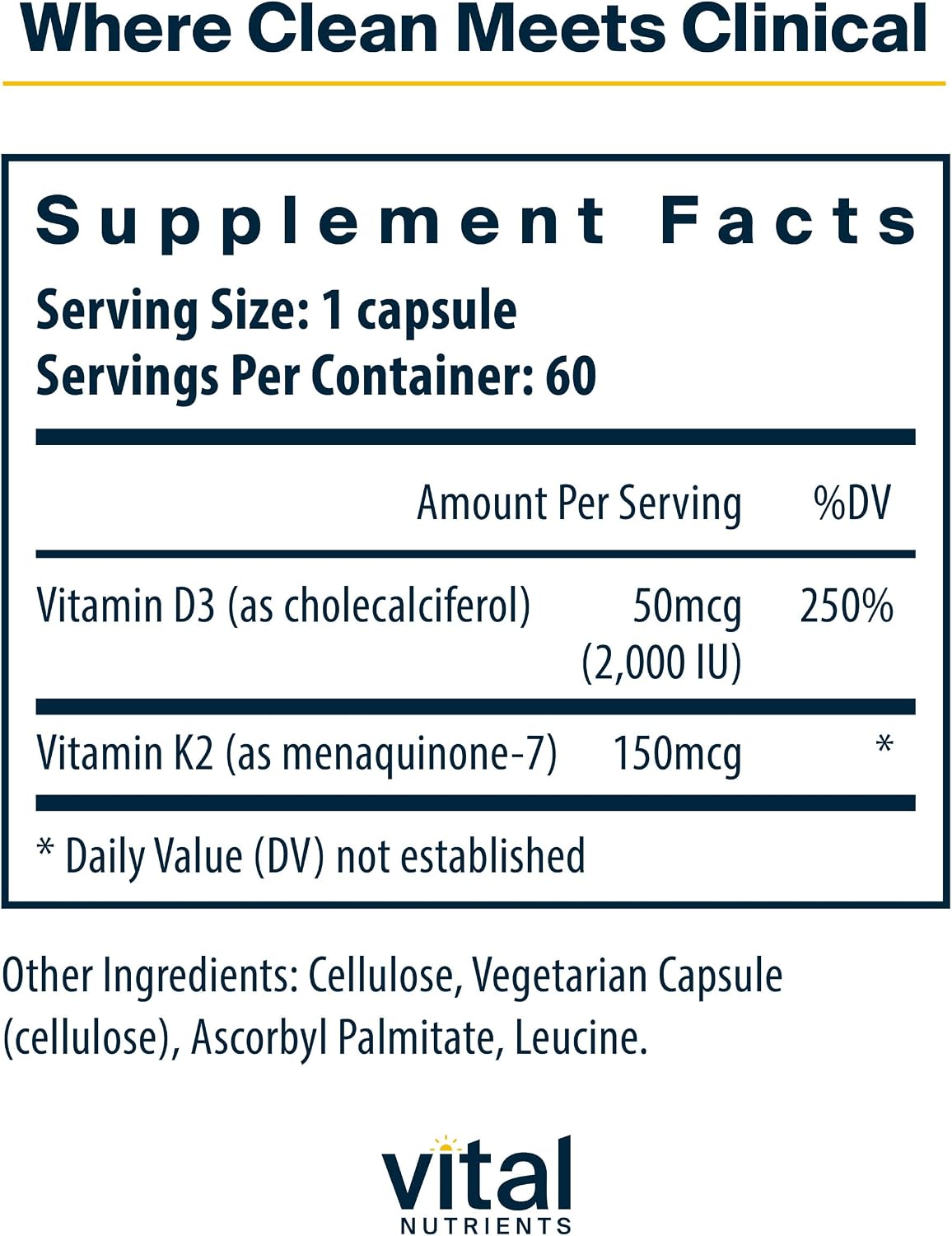 Vital Nutrients Vitamin D3 + K2 – 2000 IU – 60 Capsules - görsel 2