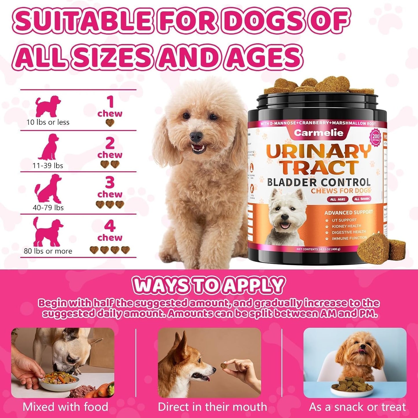 Cranberry Supplement for Dogs, Urinary Tract & Bladder Support - Cranberry Chews with D-Mannose - Kidney+Bladder, Digestion & Immune Support - 200 Chews, Chicken Flavour - görsel 8