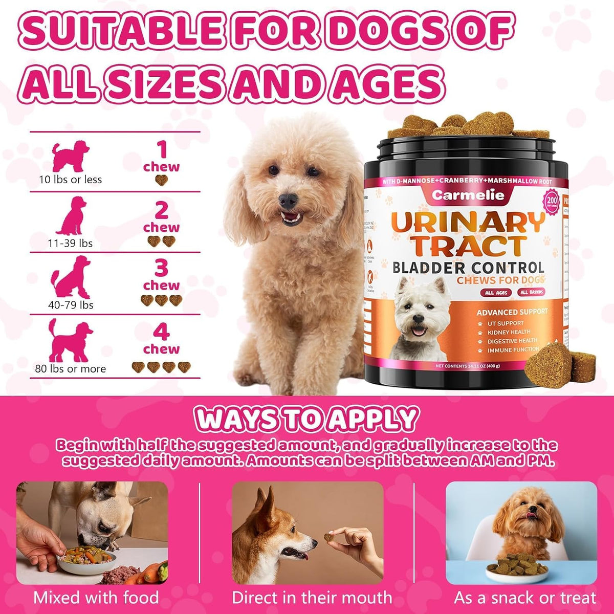 Cranberry Supplement for Dogs, Urinary Tract & Bladder Support - Cranberry Chews with D-Mannose - Kidney+Bladder, Digestion & Immune Support - 200 Chews, Chicken Flavour - görsel 8