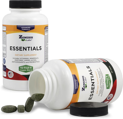 Essentials - Natural & Nutrient Rich Multivitamin with Minerals, Enzymes, Amino Acids, Antioxidants and Probiotics (90 Tablets)