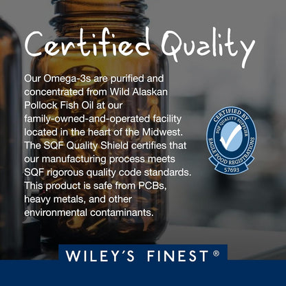 Wiley's Finest Wild Alaskan Fish Oil Peak DHA – 900mg EPA and DHA Omega-3s – 180 Softgels (90 Servings)