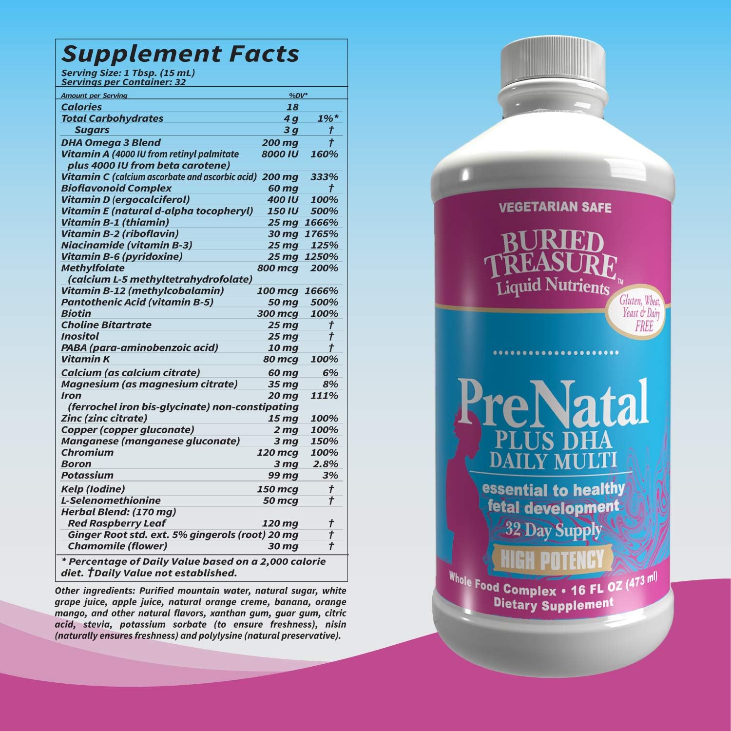 Buried Treasure Prenatal Plus DHA Complete, 16 oz Orange Banana Flavour - görsel 8