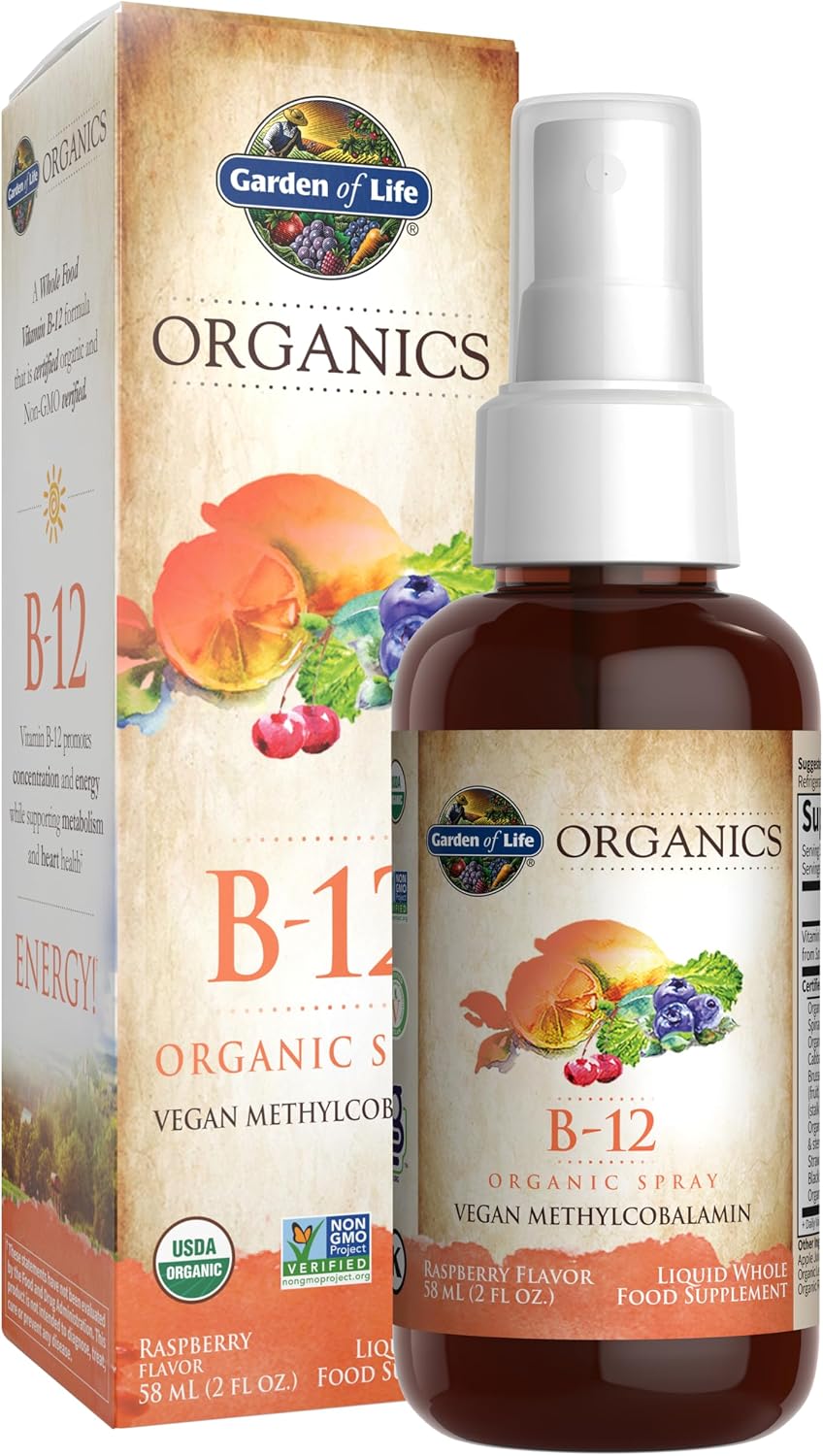 Garden of Life Organics B12 Vitamin - Whole Food B-12 for Metabolism and Energy, Raspberry, 60ml Liquid - görsel 1