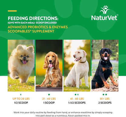 NaturVet Scoopables Advanced Probiotics for Dogs - Chewable Dog Probiotics & Digestive Enzymes - Hickory Smoked Bacon Flavour (312 g)