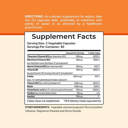 Vitamin B Complex - Active B1, B2, B3, B6, B12, Thiamine, Riboflavin, Niacin, Folate, Biotin, Pantothenic Acid, Inositol by CGM Labs