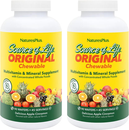NaturesPlus Source of Life Adult’s Chewable Multivitamin, Apple Cinnamon - 90 Wafers