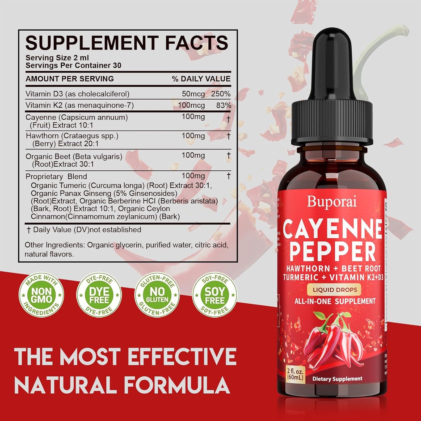 Cayenne Pepper Drops with Vitamin D3 K2 and Beetroot Powder | Buporai - görsel 2