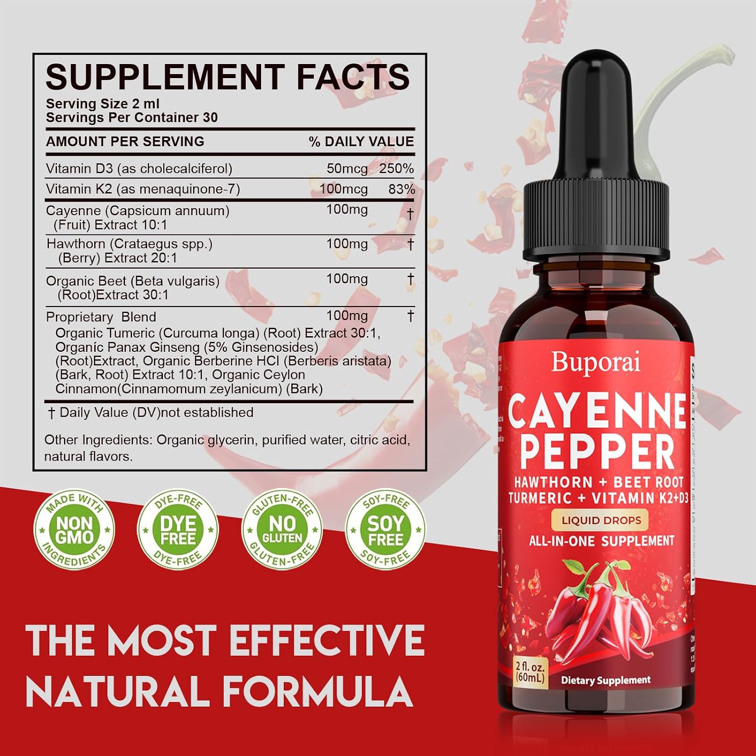 Cayenne Pepper Drops with Vitamin D3 K2 and Beetroot Powder | Buporai - görsel 2