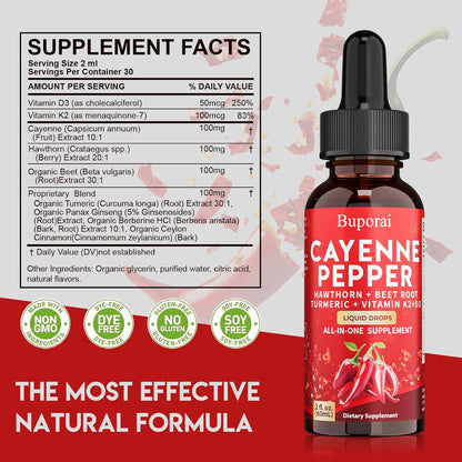 Cayenne Pepper Drops with Vitamin D3 K2 and Beetroot Powder | Buporai