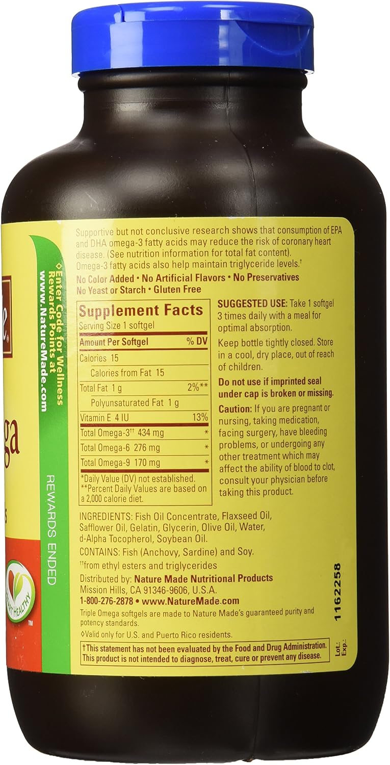 Nature Made Triple Omega 3-6-9 - Fish, Flaxseed, Safflower and Olive Oils - 180 Softgels - görsel 2