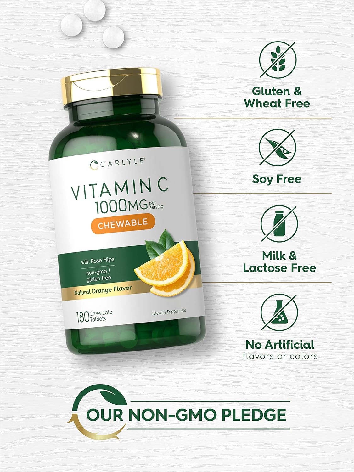 Carlyle Vitamin C Chewables | 1000mg | 180 Tablets | Vegetarian, Non-GM, Gluten-free Supplement – Image 4