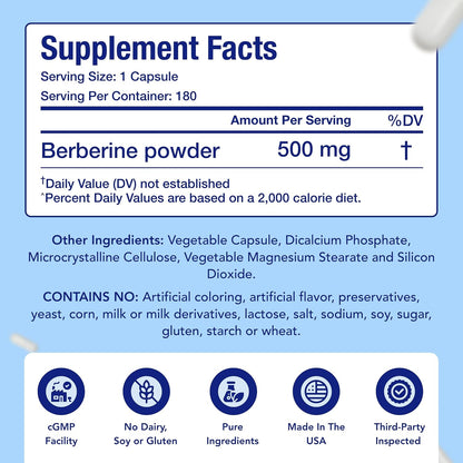 Easy Absorption Berberine Supplement 500mg – 180-Day Supply