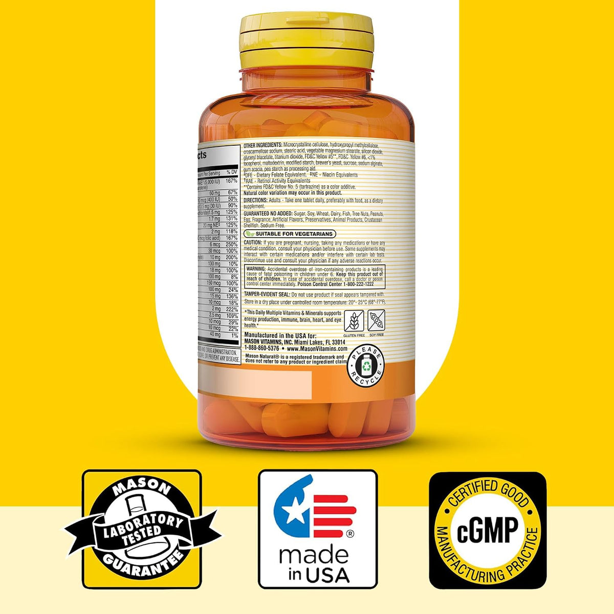 MASON NATURAL Daily Multivitamin with Minerals, 24 Essential Nutrients for Overall Health, 60 Tablets - görsel 6