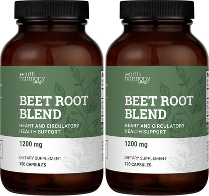 Earth Harmony Naturals Organic Beetroot Capsules - 1200 mg Beetroot Powder & Juice Blend, 120 Capsules