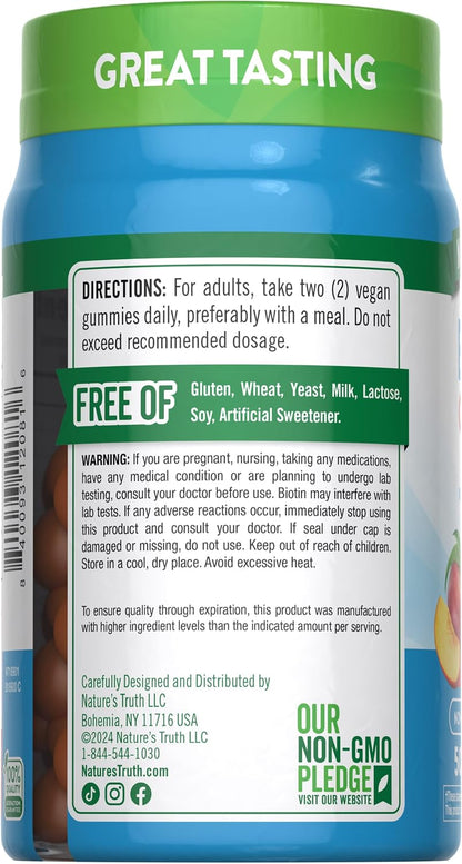 Nature's Truth Biotin Gummies | 10000mcg | 50 Count | Vegan, Non-GMO & Gluten-free | Peach Flavour