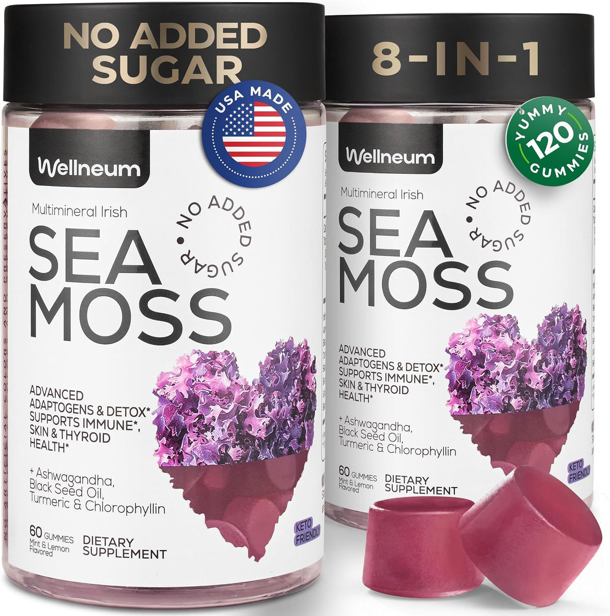 Multimineral Sea Moss Gummies 3000 mg with Probiotic, Bladderwrack, Black Seed Oil, Ashwagandha, and Burdock Root (2-Pack) - görsel 1