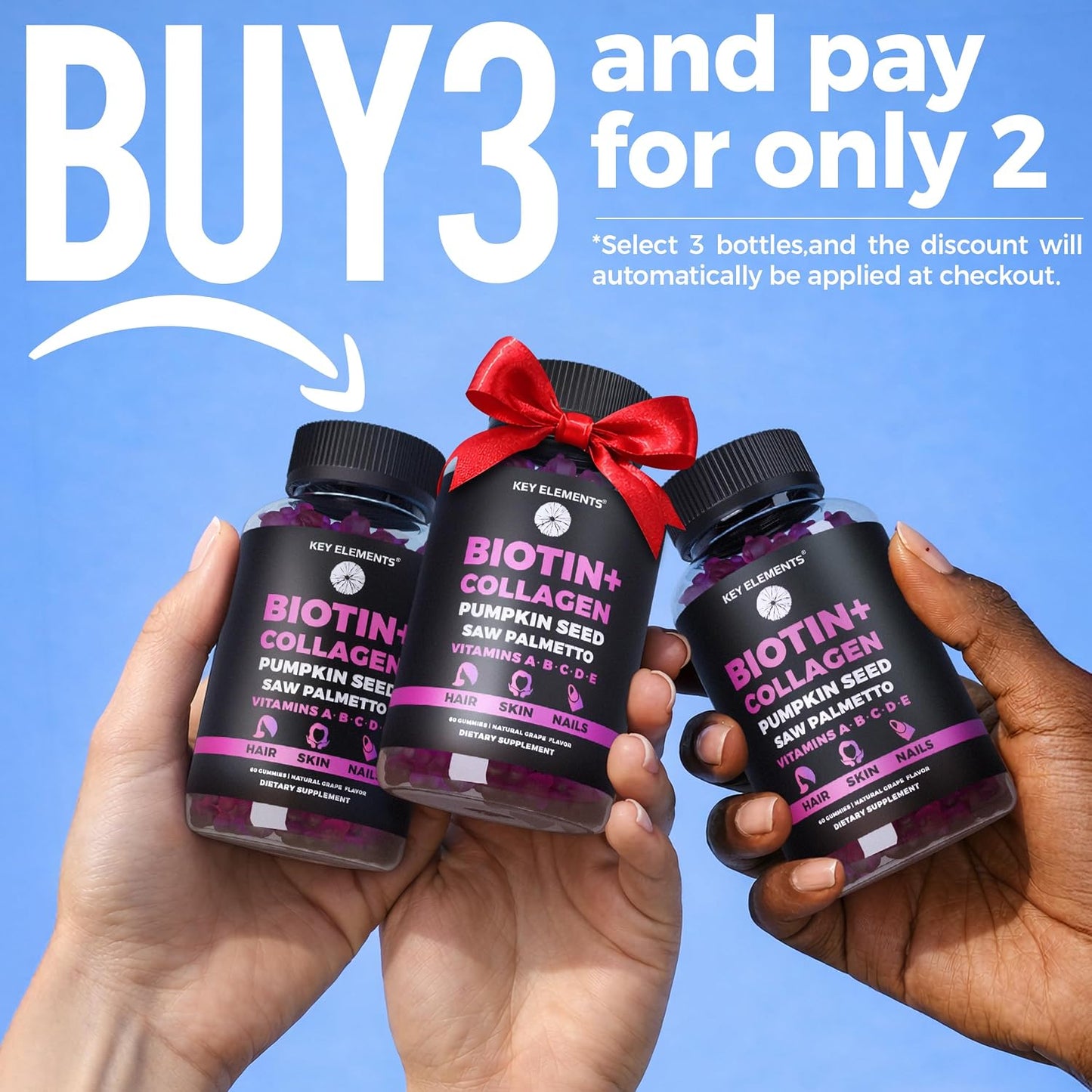 KEY ELEMENTS Biotin & Collagen Gummies – 10000mcg for Hair, Skin & Nails - görsel 7