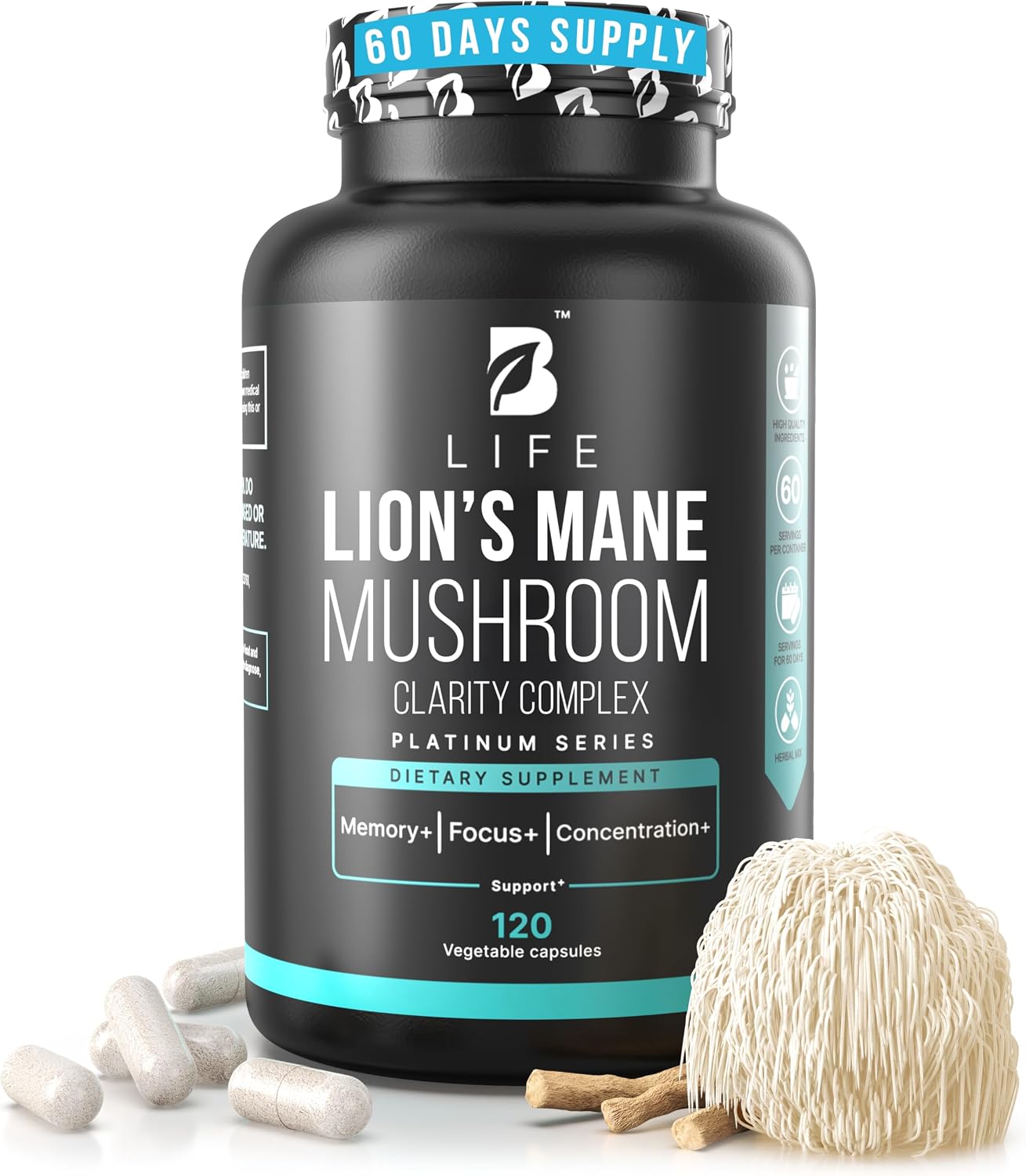 Lion’s Mane Mushroom Capsules – Memory, Focus & Clarity – Nootropic Brain Supplement with Ashwagandha, Thiamin (B1), Magnesium L-Threonate – Cognitive and Brain Support for Mental Energy, 240 Caps - görsel 9