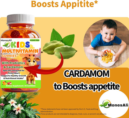Kids Multivitamin Gummies with Magnesium & Probiotics - Vegan, Gelatin-Free, Halal, Orange & Strawberry Flavours, 90 Count