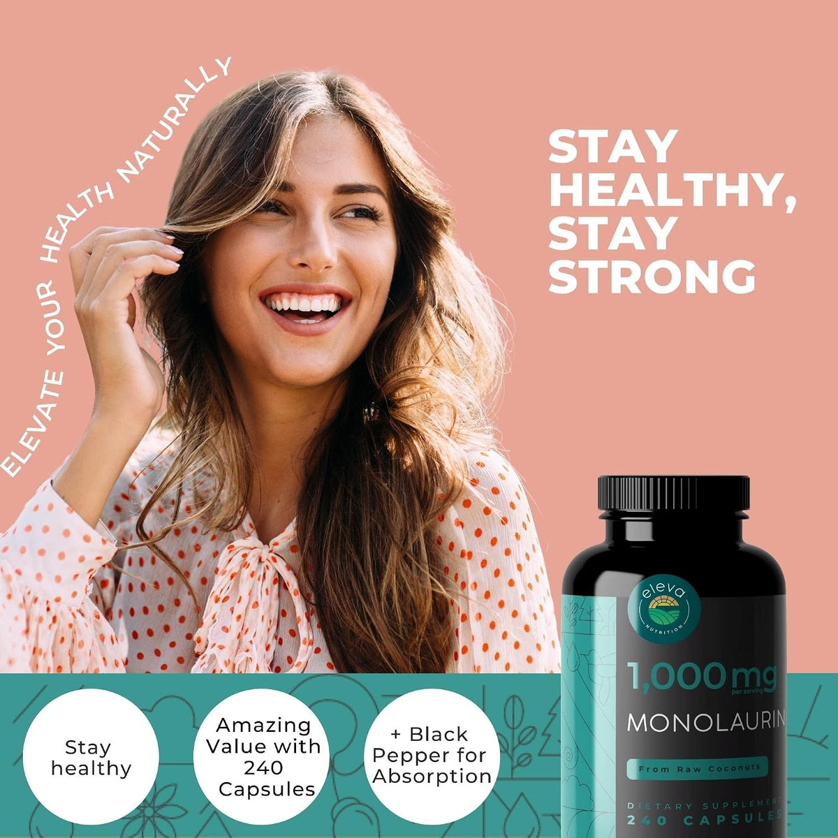 Monolaurin 1000mg Capsules – Pure Glycerol & Lauric Acid from Raw Coconut – Vegan, Non-GM, Soya-free – 240 Capsules - görsel 2