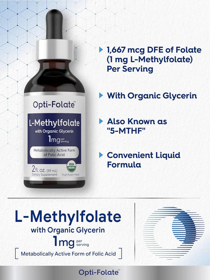 Carlyle L-Methylfolate Drops 1mg - 59ml - Liquid Sublingual Supplement with Organic Glycerine - Fruit Punch Flavour - Vegetarian, Non-GM