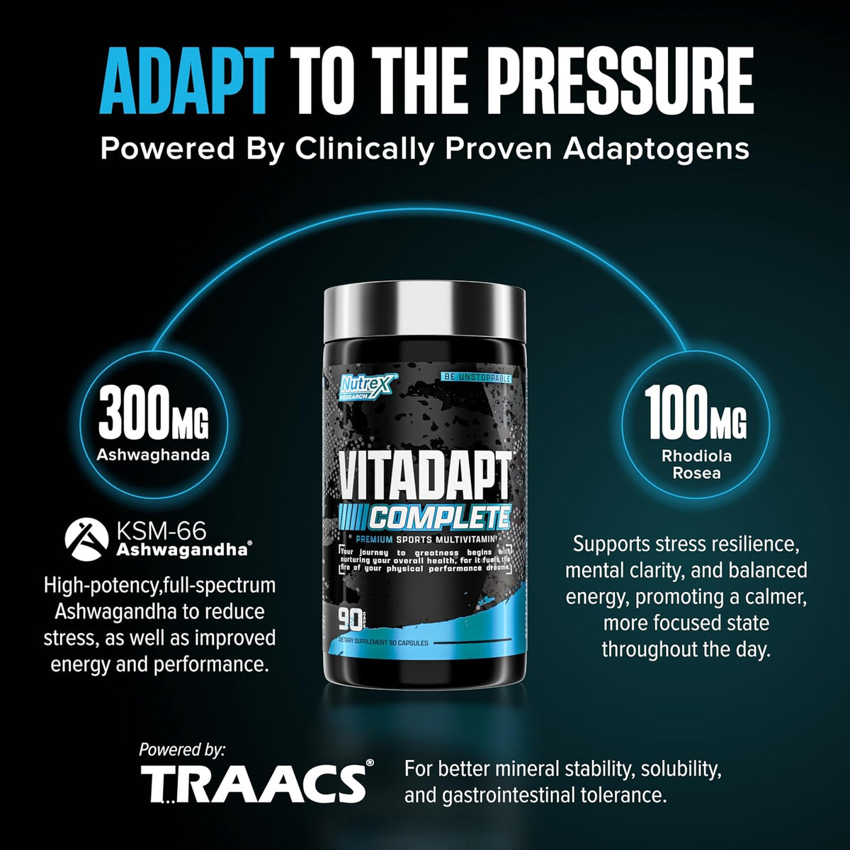 Nutrex Research Vitadapt Complete Sports Multivitamin for Men - 24 Vitamins, KSM-66 Ashwagandha & Minerals (90 Capsules) - görsel 5