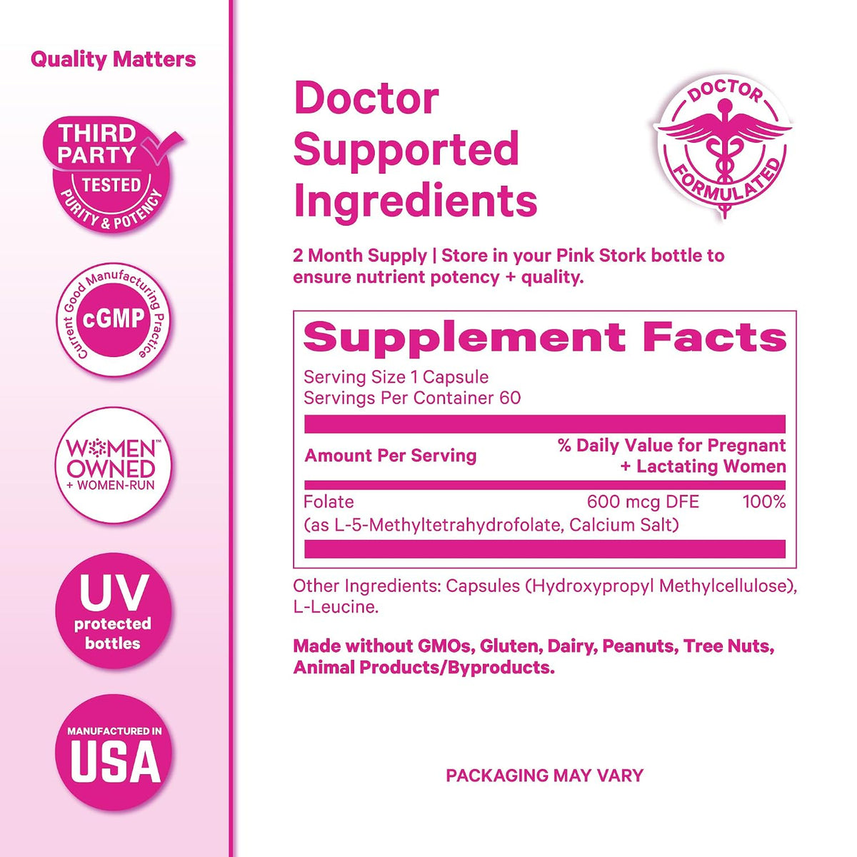 Pink Stork Folate: Methylated Folate Supplement – MTHFR Support, 60 Capsules - görsel 2