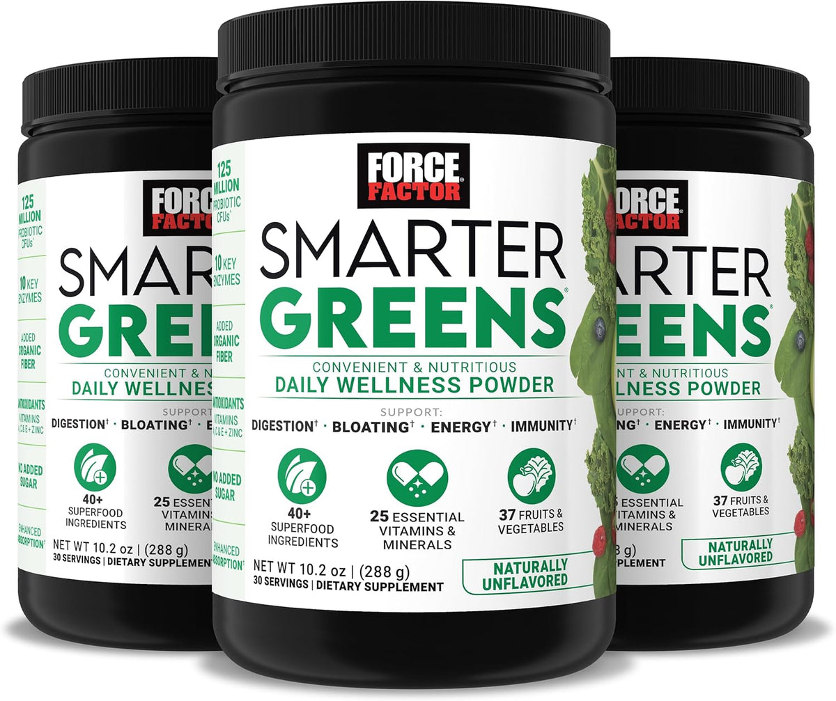 Force Factor Smarter Greens Daily Wellness Powder 3-Pack – Unflavoured Superfood Powder for Energy, Immunity & Digestion - görsel 1