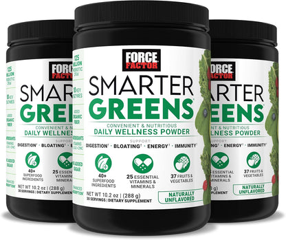 Force Factor Smarter Greens Daily Wellness Powder 3-Pack – Unflavoured Superfood Powder for Energy, Immunity & Digestion