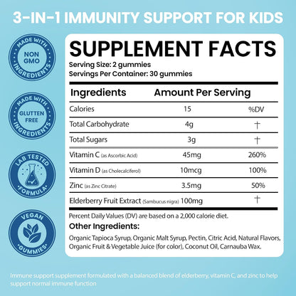 Children’s Elderberry Gummies with Vitamin C & Zinc – Immune Support Supplement (60 Gummies)