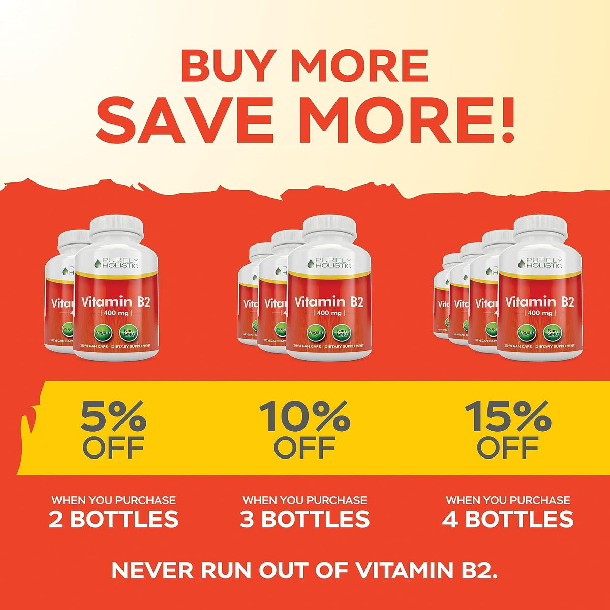 Purely Holistic Vitamin B2 Riboflavin 400mg - 240 Vegan Capsules (8 Month Supply) - görsel 8
