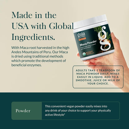 Gaia Herbs Maca Powder - Energy Supplement - Traditionally Used to Support Healthy Energy and Stamina - Made with USDA Certified Organic Maca Root (Lepidium meyenii) - 227 g (69 Servings)