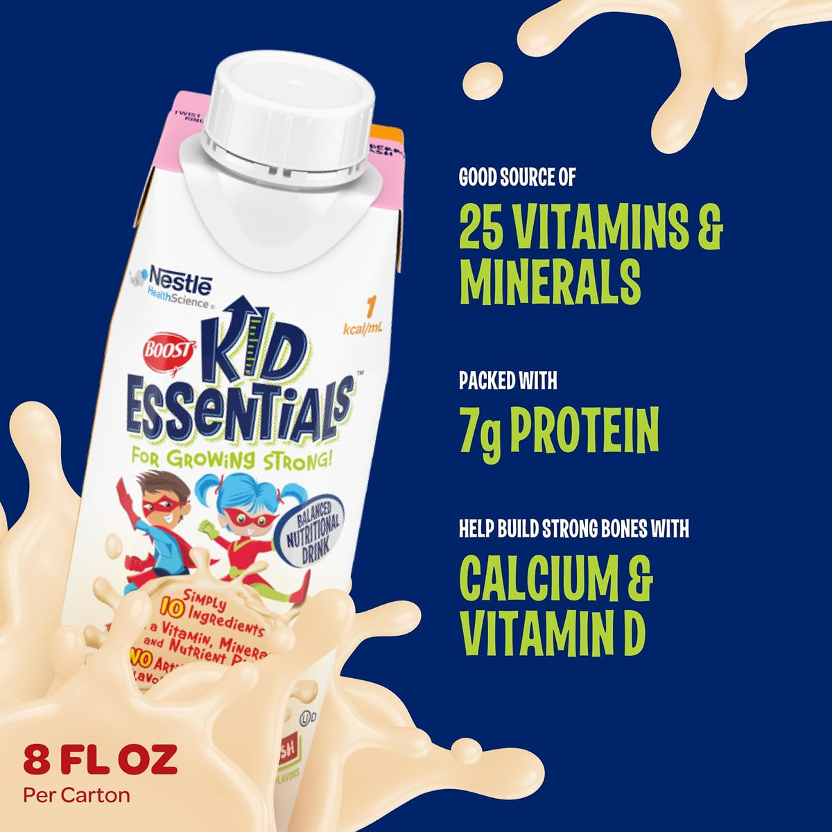 BOOST Kid Essentials 1.0kcal Balanced Nutritional Drink for Kids, Strawberry Splash, 237 ml (Pack of 24) - görsel 4