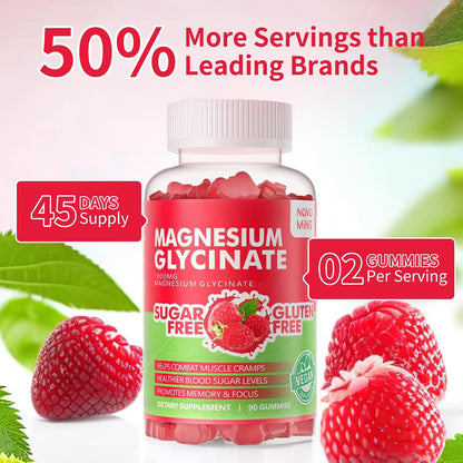 Novomins Nutrition Magnesium Glycinate Gummies 1000mg - Sugar Free Magnesium Potassium Supplement with Vitamin D, B6, CoQ10 for Relaxation & Sleep Support - 90 Raspberry Gummies