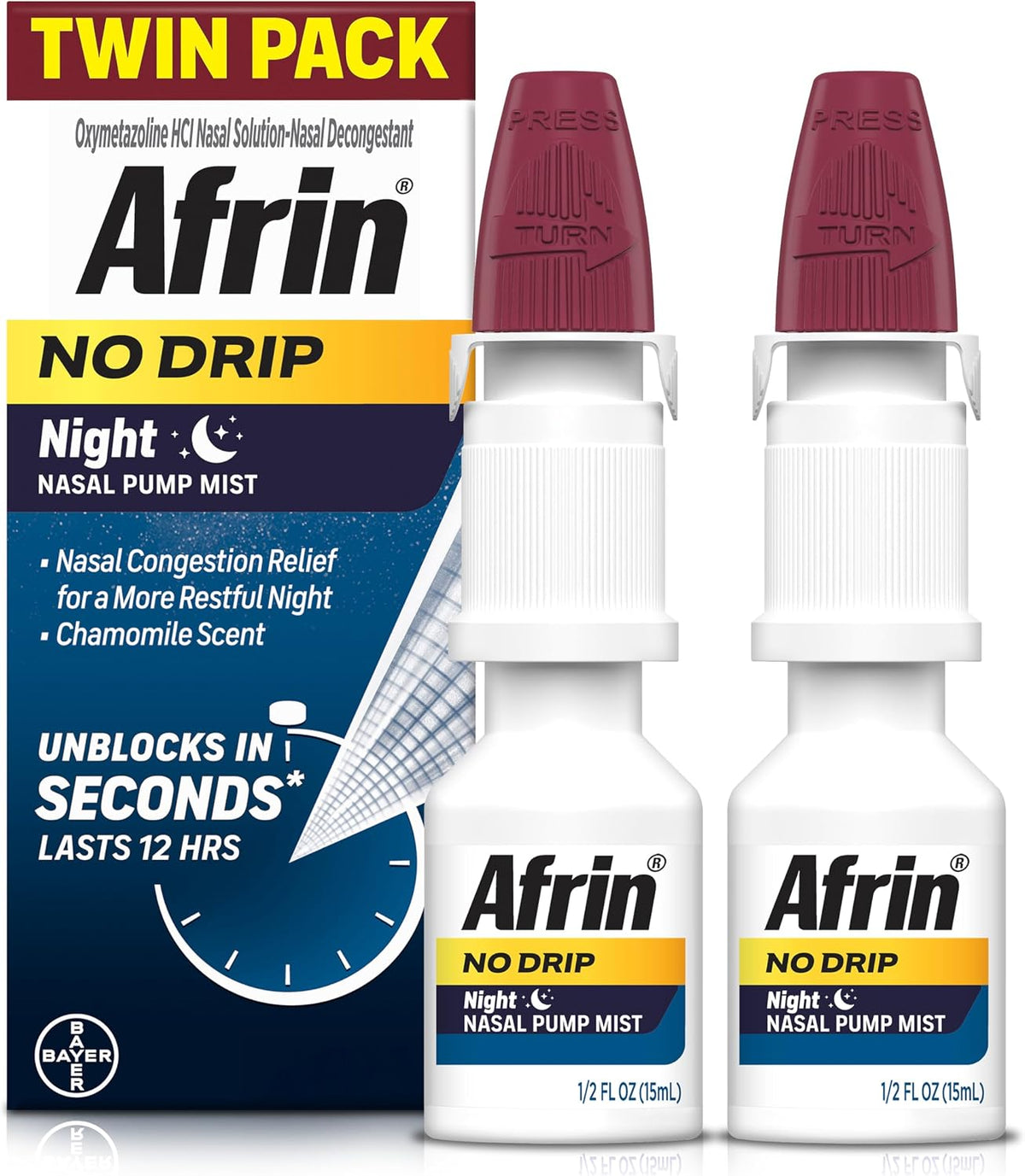 Afrin No Drip Night Pump Nasal Spray – Fast and Powerful Relief from Nasal Congestion, Chamomile, 15 ml - görsel 8