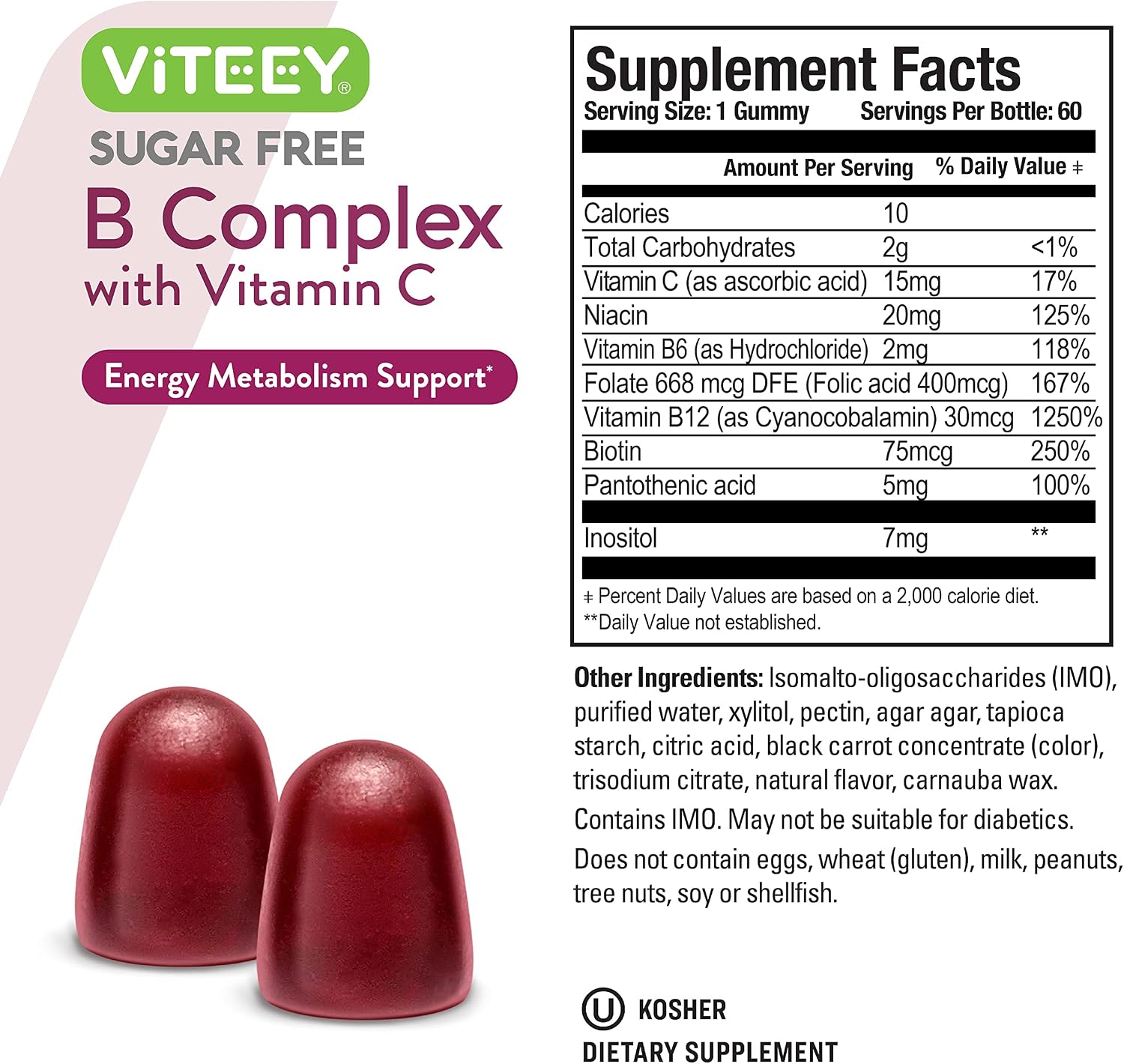 Viteey Vitamin B Complex Gummies with Vitamin C, Sugar Free Chewable Gummy - görsel 4